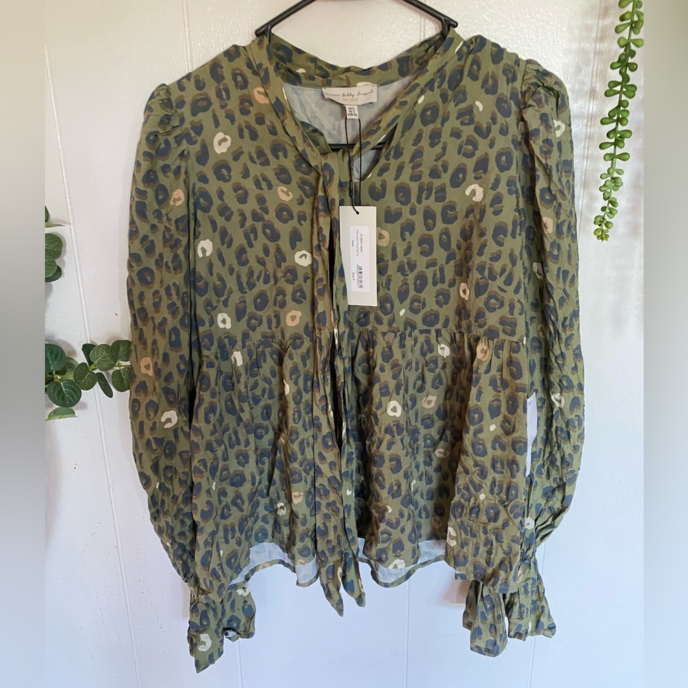 NWT Never Fully Dressed Green Leopard Viscose Patsy Top Size 2 100% Viscose